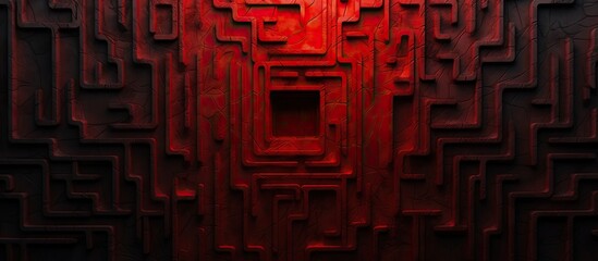 A maze like labyrinth painted in red is displayed on the wall offering a captivating copy space...