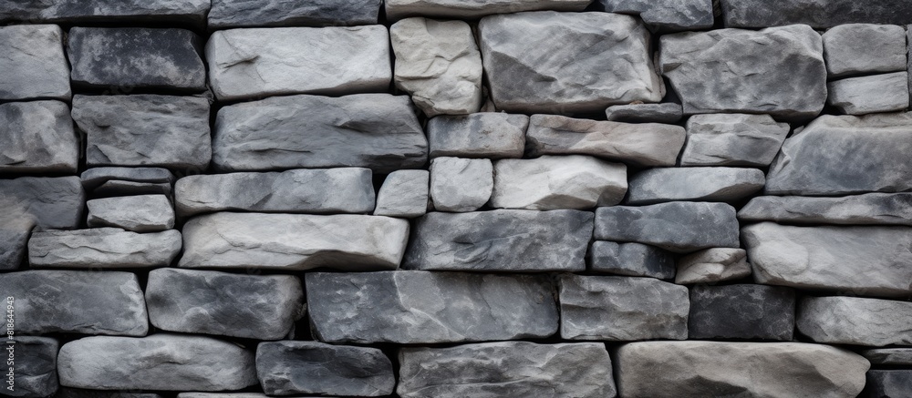 Poster A textured uneven gray stone wall serves as the backdrop for a simple rock blocks background The image contains copy space