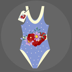 Flat Design Illustration and Swimsuit at Flowers Pattern