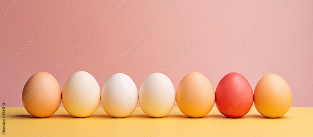 Poster a copy space image of easter eggs set against a pastel yellow background
