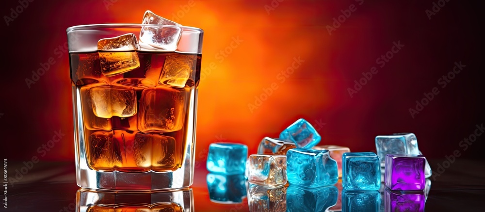 Aufkleber colorful background with a coffee drink and milk ice cubes on a table perfect composition for copy s