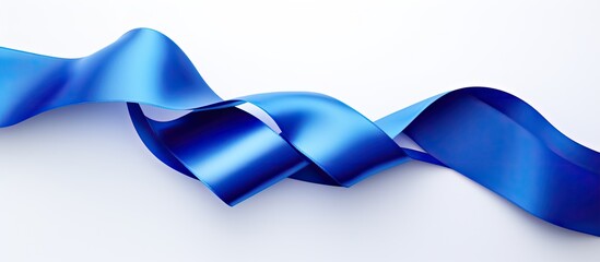 A shiny blue ribbon is displayed on a white background allowing space for additional content or text in the image