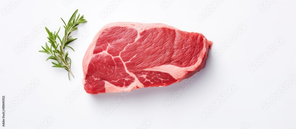 Aufkleber A top down view of a raw veal steak fillet on a white background There is ample copy space for adding text or graphics to the image