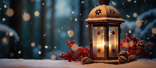 A festive Christmas lantern adorned with various decorations perfect for adding a touch of holiday...