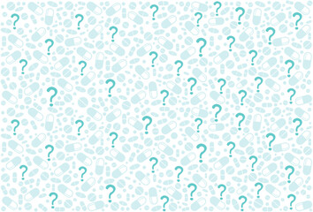  Medicine background with pills and Question mark. needed medicine and medication or cure concept. Good for textile fabric design, wrapping paper, website wallpapers, textile, Vector Illustration