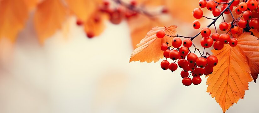 Bright autumn leaves and ripe berries beautifully frame the copy space image
