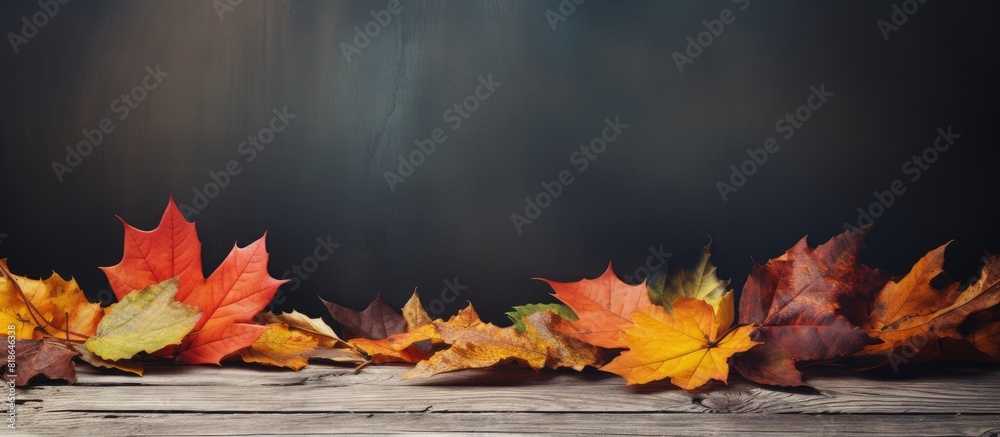 Aufkleber Autumn leaves providing a colorful display on a table with ample copy space image