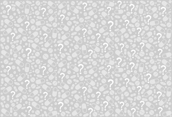  Medicine background with pills and Question mark. needed medicine and medication or cure concept. Good for textile fabric design, wrapping paper, website wallpapers, textile, Vector Illustration