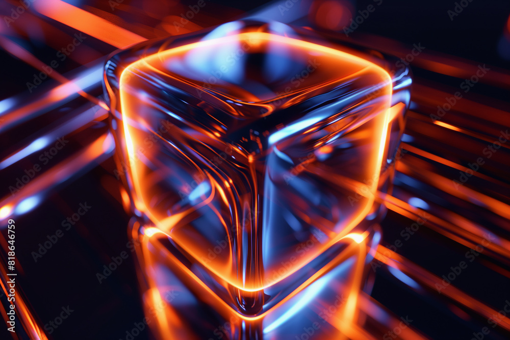 Wall mural abstract glowing 3d cube