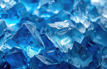 A closeup of ice crystals, with a blue color scheme. Created with Ai