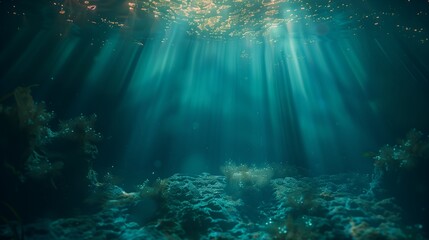 Obraz premium Underwater lights illuminate the depths, casting an ethereal glow that beckons swimmers into its embrace.