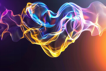 abstract background with glowing heart and digital waves