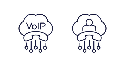 Voip telephony, call line icons on white