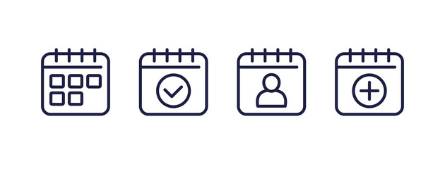 calendar and schedule line icons on white