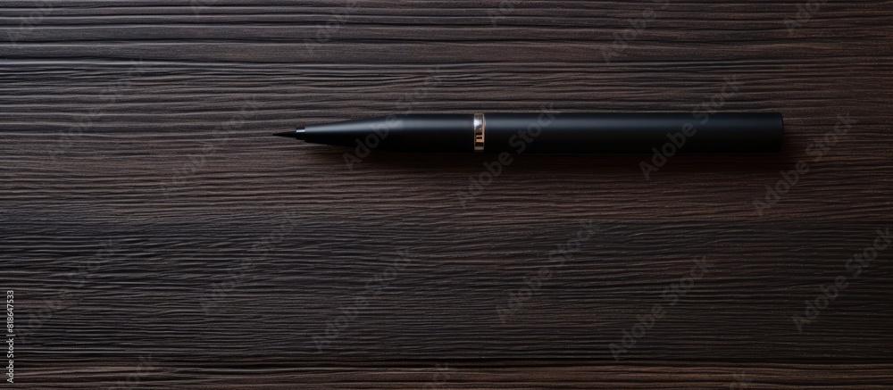 Poster black wooden background with a pen in an isolated position leaving a copy space image