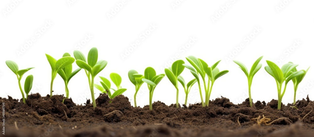 Poster close up view of young spring sprouts isolated on a white background with ample copy space image