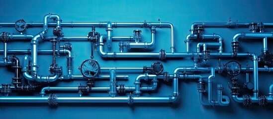 Blue background with water pipes and copy space image