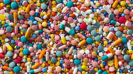 Fototapeta na wymiar Top view of various pills