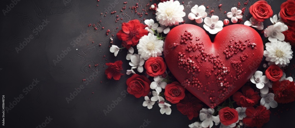 Aufkleber A greeting card design for Happy Valentine s Day featuring a bouquet of flowers and a heart symbol Perfect for expressing love and affection Copy space image