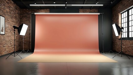 Modern photo studio background retro style with isolated 3D render