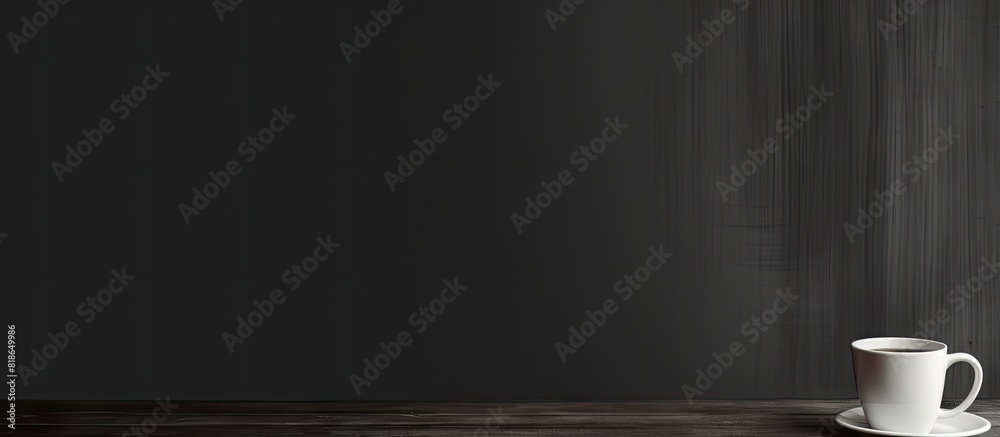 Poster There is a black cup of coffee placed on the table with empty space for image. with copy space image. Place for adding text or design