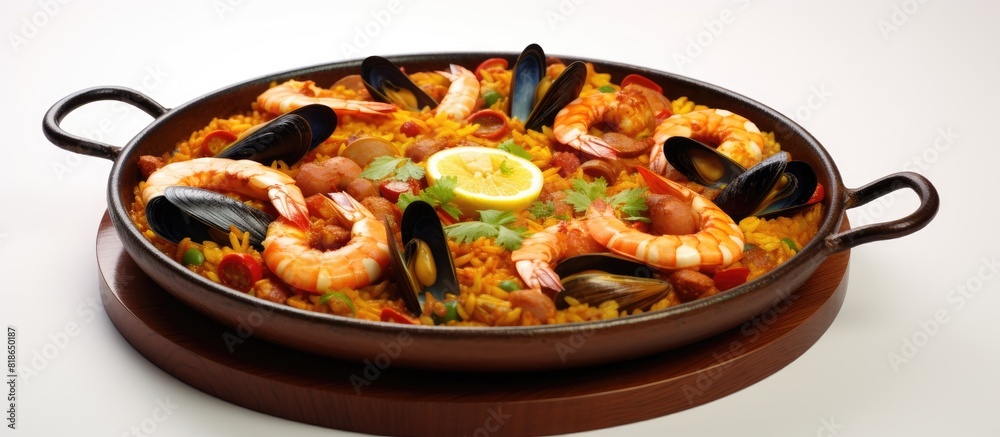 Poster a copy space image of paella set against a white background