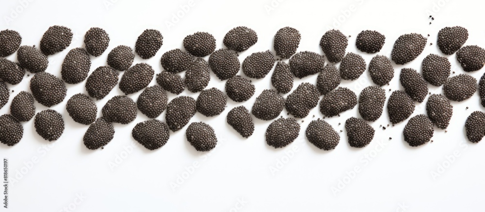 Poster a copy space image of chia seeds set against a white background