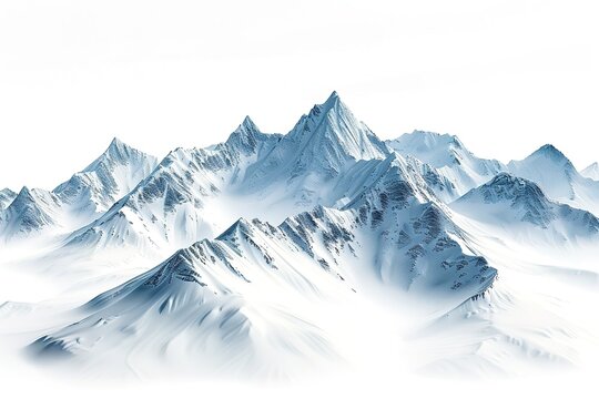 winter snow capped mountain peak isolated on white background