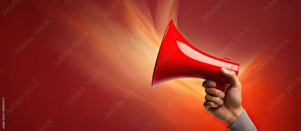 Poster a hand is holding a megaphone with an upgrade announcement in the copy space image