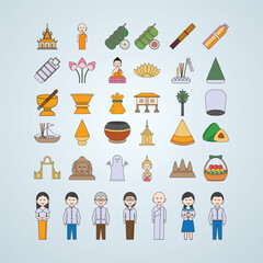 Cambodia Pchum Ben  festival day avatar people icon set element decoration