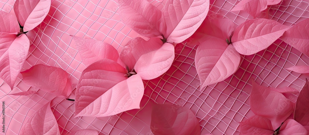 Aufkleber A background of pink grid pattern with leaves providing a copy space image