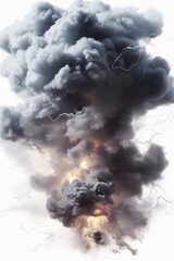  A cloud of smoke with lightning on white background,  Dramatic Thunderstorm Clouds with Lightning Strikes