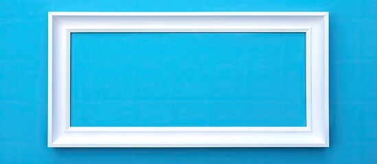 A white picture frame on a vibrant blue background providing ample space for adding text or images There is copy space available for customization