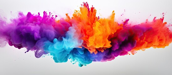 Colorful powder exploding and splattering across a white background creating an abstract and vibrant image with a touch of glitter Perfect for a copy space image