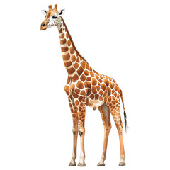 Fototapeta premium Watercolor illustration painting wildlife animal Giraffe isolated on transparent background.
