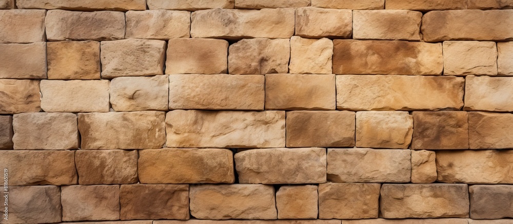 Poster A close up image of the textured and rough light brown or yellow stone wall serves as a background It features an art pattern serving as an abstract concept for wallpaper or other uses