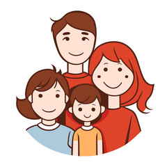 Cartoon vector illustration of a happy family of four, smiling and laughing together