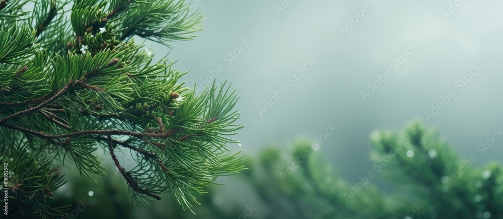 Aufkleber close up of prickly juniper branches on a green natural background showcasing the texture of the tre