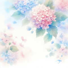 ふんわり水彩風ロマンチックな紫陽花イラストイメージ  Soft watercolor style hydrangea illustration image