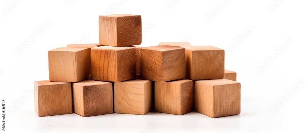 Poster Isolated on a white background a close up image of wooden blocks for a game is available with copy space for text or design