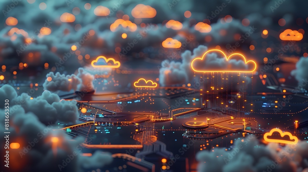 Poster iot devices offloading data to remote cloud servers, represented by a network of devices connected t