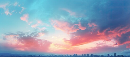 A copy space image capturing the beautiful colors of an urban sunset sky as a background