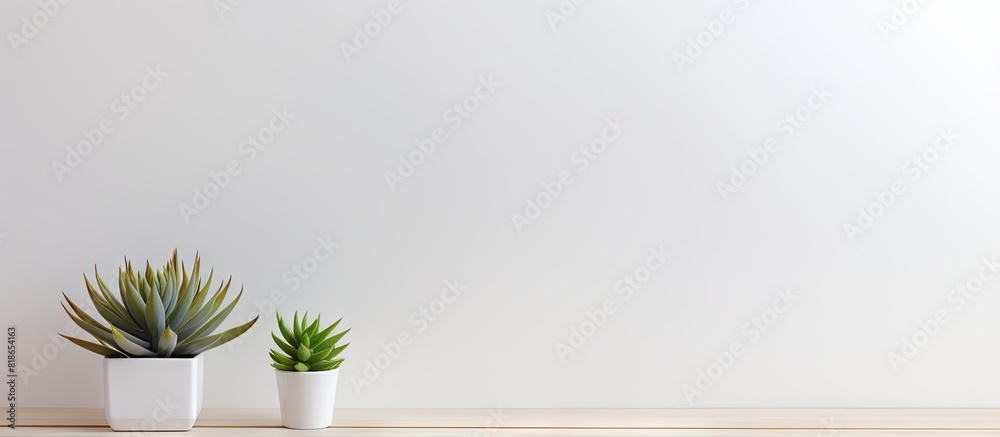 Aufkleber Copy space image of an inviting empty workplace with a white desk and a succulent plant in the foreground