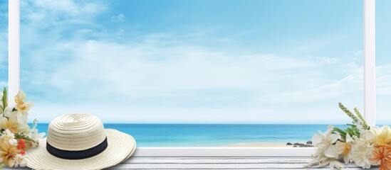 An illustration representing the concept of a summer vacation holiday with a frame of empty space...