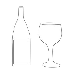 Continuous one single line art drawing of wine bottle alcohol drink in style outline vector illustration
