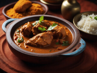  Indian Pepper Chicken curry on a Terracotta Clay Plates