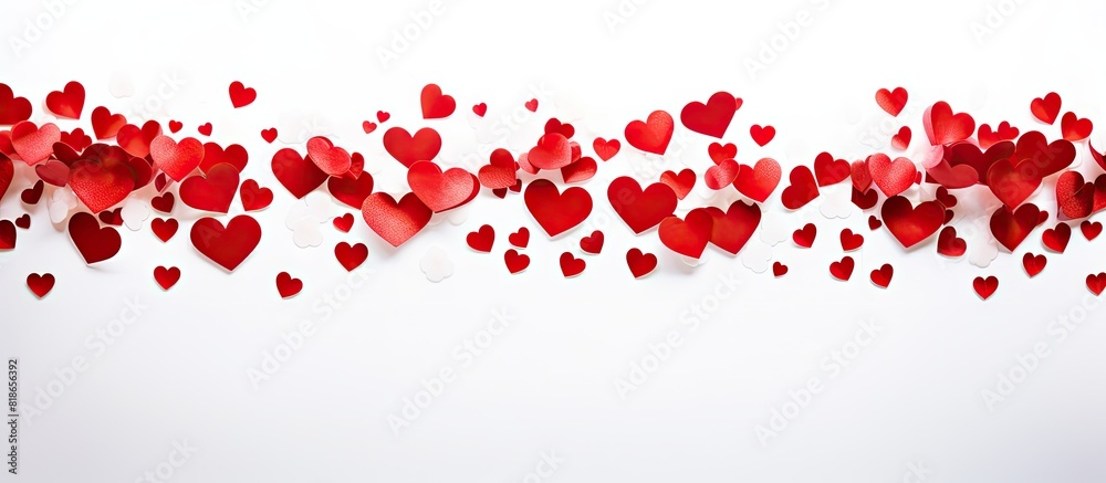 Aufkleber Close up copy space image of a white background adorned with a cluster of small red hearts symbolizing love and the joyous atmosphere of holidays like Valentine s Day