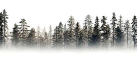 A close up image of a pine forest on a white background with areas of shade creating an interesting play of light and dark Copy space image