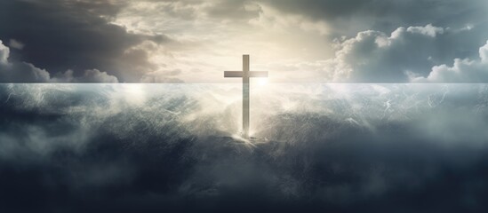 Naklejka premium A digitally generated image depicting the concept of Christianity faith and religion It features a composition of Holy Saturday text with clouds and copy space