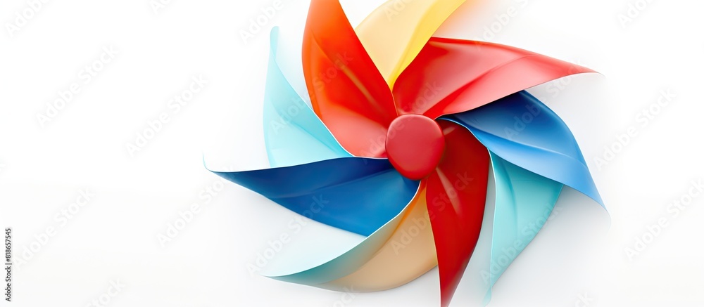Poster a close up view of a pinwheel with vibrant colors set against a white background offering ample copy